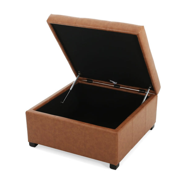 English Elm Faux Leather Waffle Tufted Storage Ottoman with Birch Legs for Living Room N757P359740T