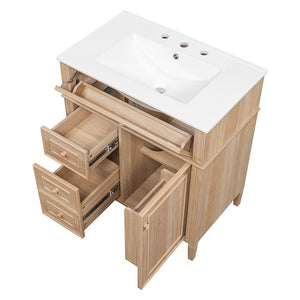 English Elm "30'' 30 Inch Freestanding Bathroom Vanity Solid Pine Cabinet Ceramic Sink Soft Close Storage N725P375498T
