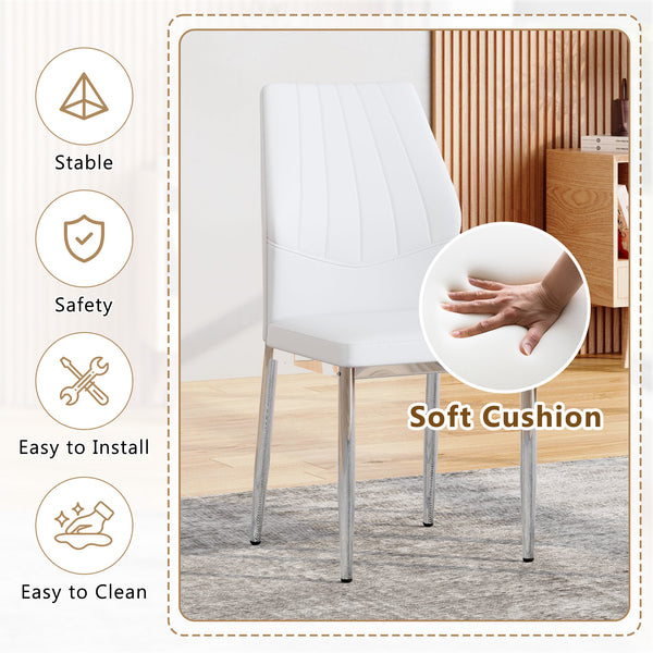 English Elm Set of 4 Brown Shell-Pattern Dining Chairs with Ergonomic Tech Fabric, Sturdy Metal Legs, 37" White+Silver W1151P359609