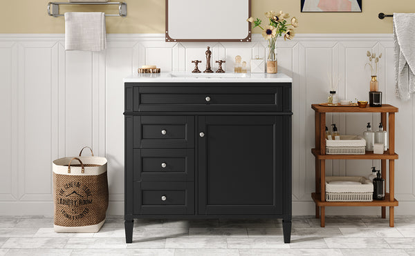 English Elm 36'' Modern Bathroom Vanity With Ceramic Sink, Elegant Storage Cabinet & 2 Drawers For Essentials N710P230246B
