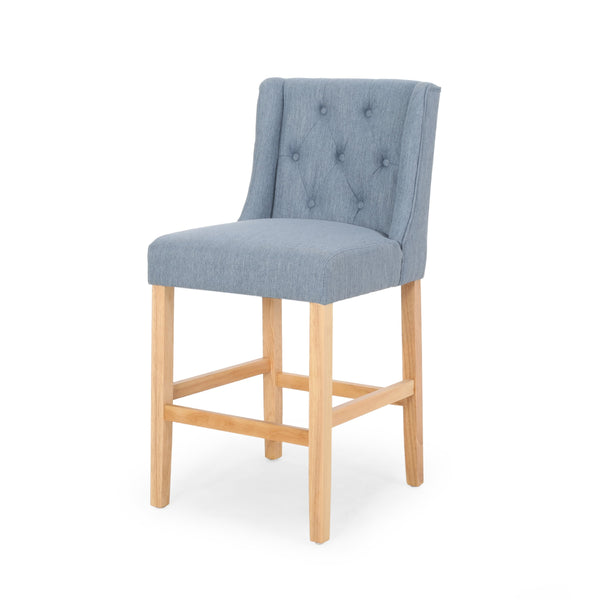 English Elm Christopher Knight Home® - Vienna Tufted Wingback Counter Stools Set of 2 — Elegant Fabric Seating, Button-Tufted Comfort, Durable Rubberwood Frame Light Blue+Natural 64853.00LBLU