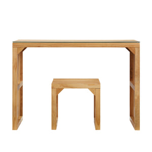 English Elm Pine Multi-Use Dining Bench & Table Set with Tempered Glass, Compact 51.6"L Rustic Wood for Entryway W2275P192310
