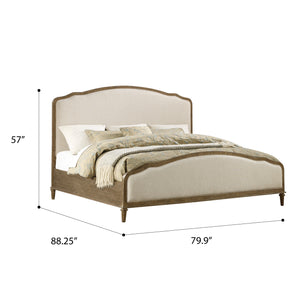 English Elm Wallace & Bay - Brown Rustic Upholstered King Bed with Sandstone Buff & Cream Accents, Easy-Care Wood Design taupe B361S00005
