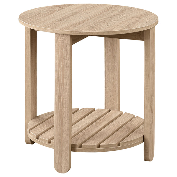 English Elm Altos Natural Round End Table With Slatted Shelf - Stylish Engineered Wood For Living Room & Patio B062P299831