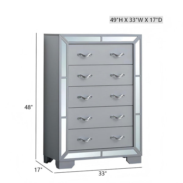 English Elm Murry Glam Five Drawer Chest with Mirror Fronts and Chrome Hardware for Bedroom B078P473040