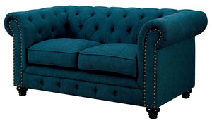 English Elm Contemporary Button-Tufted Loveseat with Nailhead Trim and Rolled Arms in Leatherette, Chic Design Teal 68 L x 30 W x 38 H B2741P322612