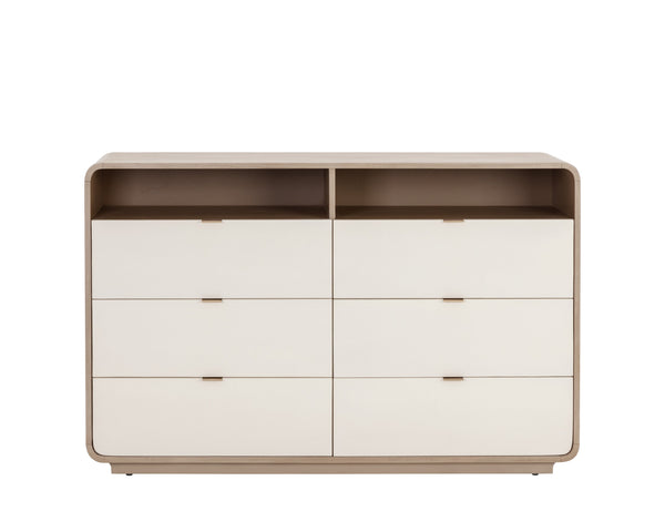 Sunpan Kayden Dresser: Timeless Acacia Wood Charm with Oyster Shagreen Drawers & Antique Brass Hardware