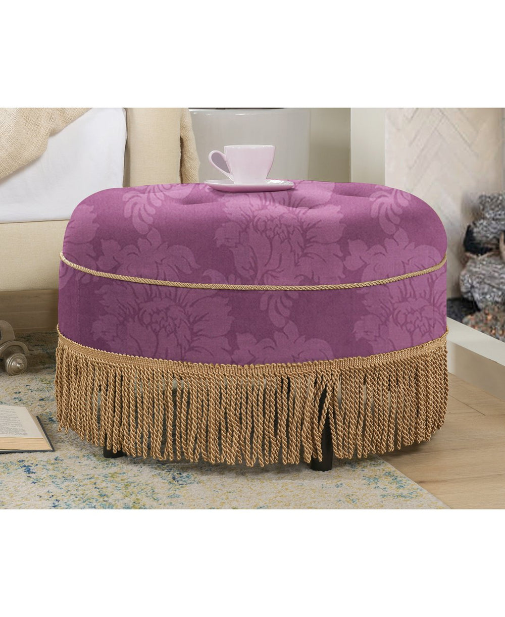 English Elm Jennifer Taylor Home - Yolanda 24" Round Upholstered Ottoman - Elegant Purple Floral Jacquard & Glamorous Gold Trim Accents B2719P245930