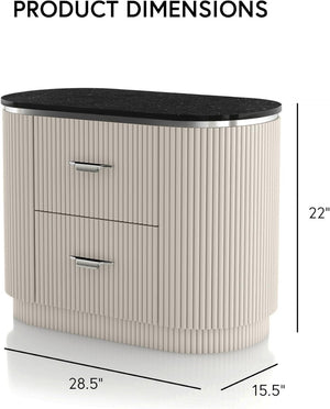 English Elm Contemporary Stone Top Nightstand Reeded Drawers Chrome Pulls Gray Bedroom Storage B2741P435313