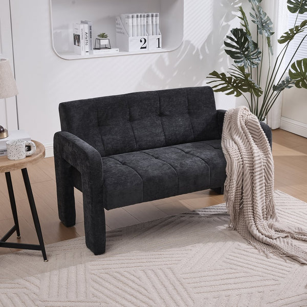 English Elm Nordic Ergonomic Double Armchair Upholstered Chenille Two-Seater Sofa 550lb Capacity Compact Lounge Chair Black W395P380537