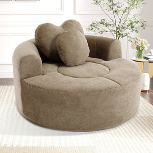 English Elm Round Cloud Sofa Bed Waffle Fabric Memory Foam Convertible Couch for Small Space Living Brown W3224P492001