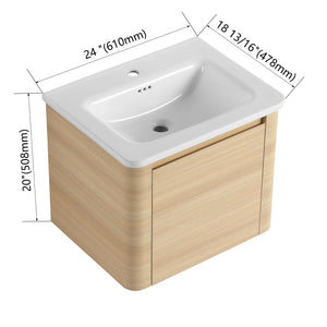 English Elm 24'' 24" Wall-Mounted Bathroom Vanity with Ceramic Sink, Soft-Close Door, Plywood Build, Space-Saving Design Ameican White Oak W999P317925