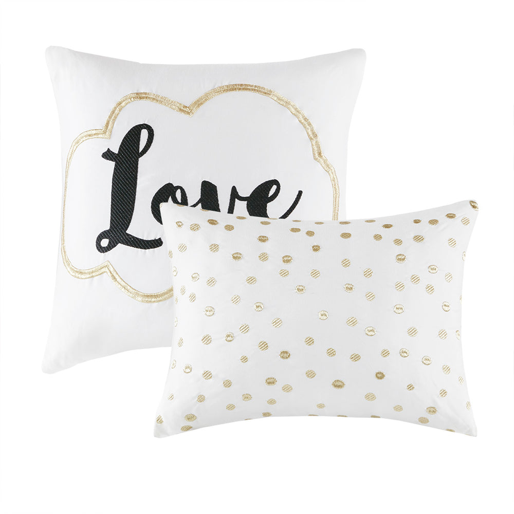 JLA Home Intelligent Design - Metallic Raina Comforter Set with Geometric Metallic Print, Embroidered Decorative Pillows, Antimicrobial Finish Ivory/Gold ID10-1509