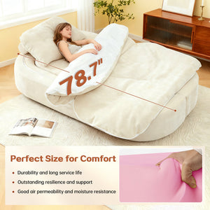 English Elm Modern Floor Sofa with Hidden Quilt & 2 Pillows, Convertible Chenille Foam Sleeper Bed for Small Spaces Cream W3565P355010