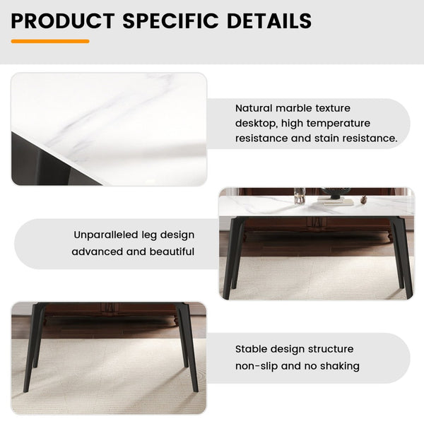 English Elm 62.99" Modern Artificial Stone Dining Table With Black Metal Legs - Sleek Design For 6 People P2 W1535S00512-GIGA