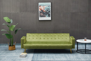 English Elm Sofa Bed Velvet Upholstered Convertible with Gold Metal Legs for Studio Spaces Army Green B205P246432