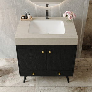 English Elm Contemporary Freestanding Bathroom Vanity Sintered Stone Top Ceramic Sink Floating Cabinet W3136S00061