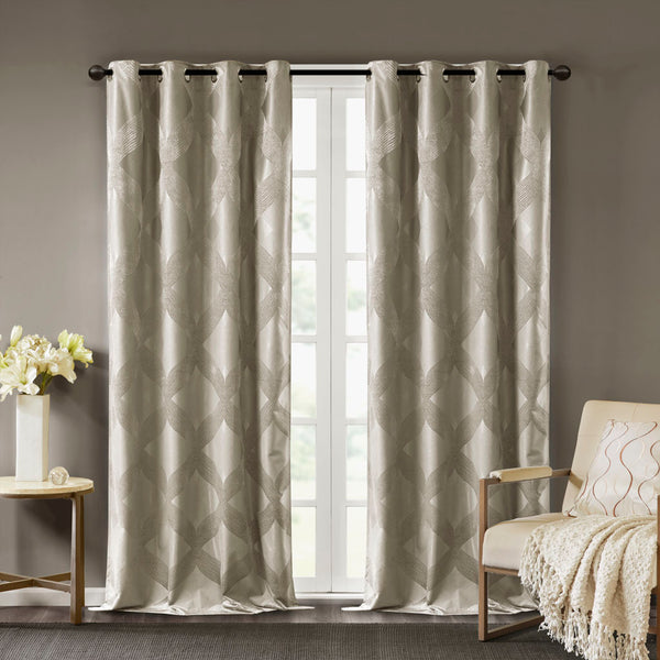 JLA Home SunSmart - Ogee Knitted Jacquard Panel with 100% Total Blackout, Foamback Insulation for Privacy & Sound Dampening Taupe SS40-0121