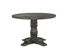 English Elm Leventis Weathered Finish Round Pedestal Dining Table with Knotty Oak Veneer Top and Sturdy Base Gray 29 L x 16 W x 8 H B2726S00138