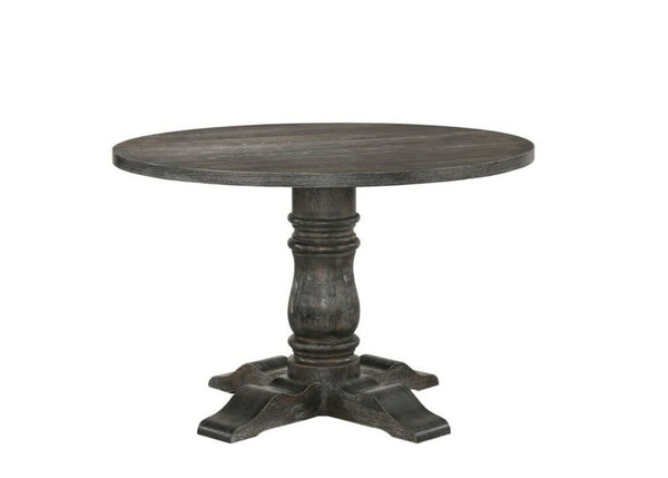 English Elm Leventis Weathered Finish Round Pedestal Dining Table with Knotty Oak Veneer Top and Sturdy Base Gray 29 L x 16 W x 8 H B2726S00138