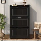 Modern Shoe Storage Cabinet with 3 Flip Drawers, Free Standing Shoe Rack for Entryway, Hallway, Living Room - Black