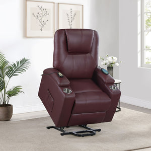 English Elm Macklin Faux Leather Power Lift Recliner with Heat Massage and Storage Pockets Wine Red B062P466805