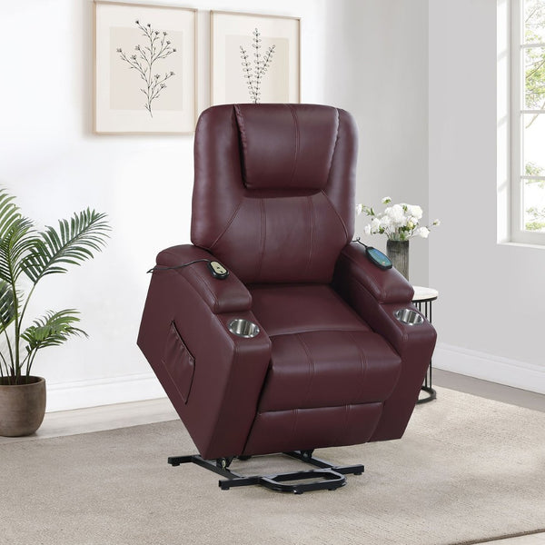 English Elm Macklin Faux Leather Power Lift Recliner with Heat Massage and Storage Pockets Wine Red B062P466805