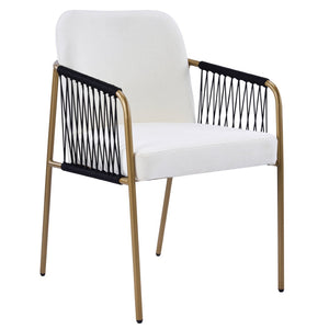 English Elm Fabric Upholstered Dining Chairs Glam Set of Two with Gold Accents Iron Frame N768P379517W