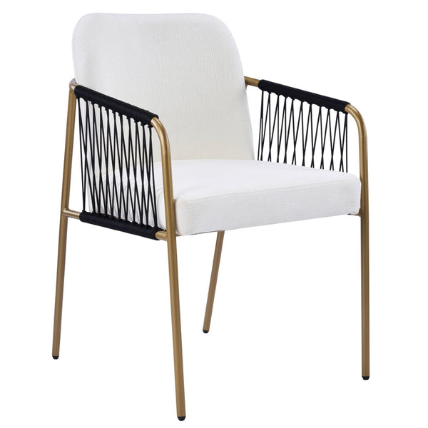 English Elm Fabric Upholstered Dining Chairs Glam Set of Two with Gold Accents Iron Frame N768P379517W