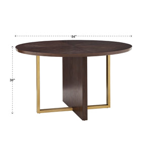 Avesbury Oak Veneer Round Dining Table with Gold Accents for Modern Spaces