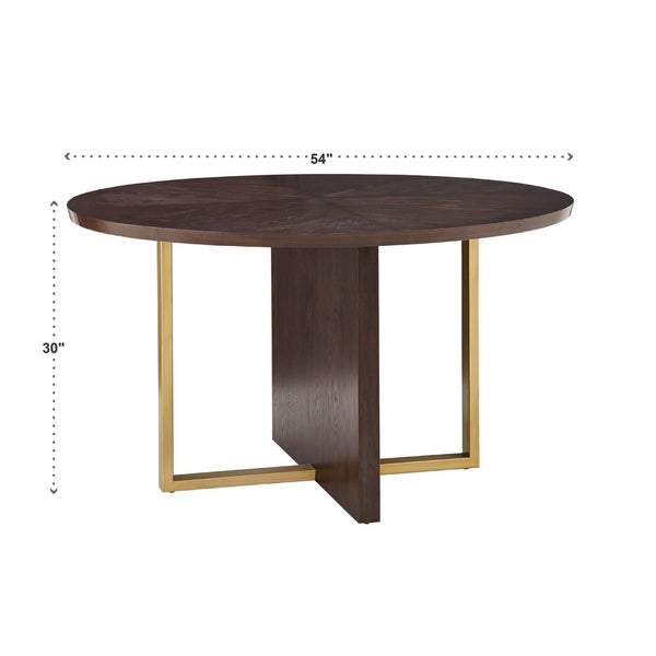 Avesbury Oak Veneer Round Dining Table with Gold Accents for Modern Spaces