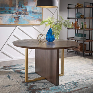 Avesbury Oak Veneer Round Dining Table with Gold Accents for Modern Spaces