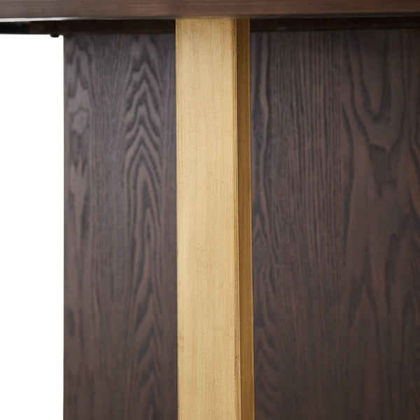 Avesbury Oak Veneer Round Dining Table with Gold Accents for Modern Spaces