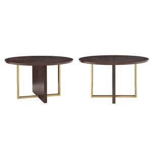 Avesbury Oak Veneer Round Dining Table with Gold Accents for Modern Spaces