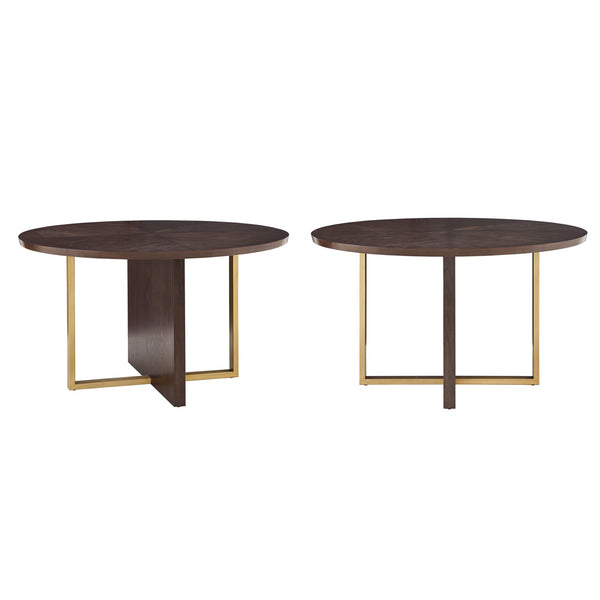 Avesbury Oak Veneer Round Dining Table with Gold Accents for Modern Spaces