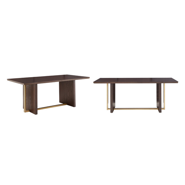 Avesbury Oak Veneer Dining Table with Gold Accent Iron Frame Seats Four