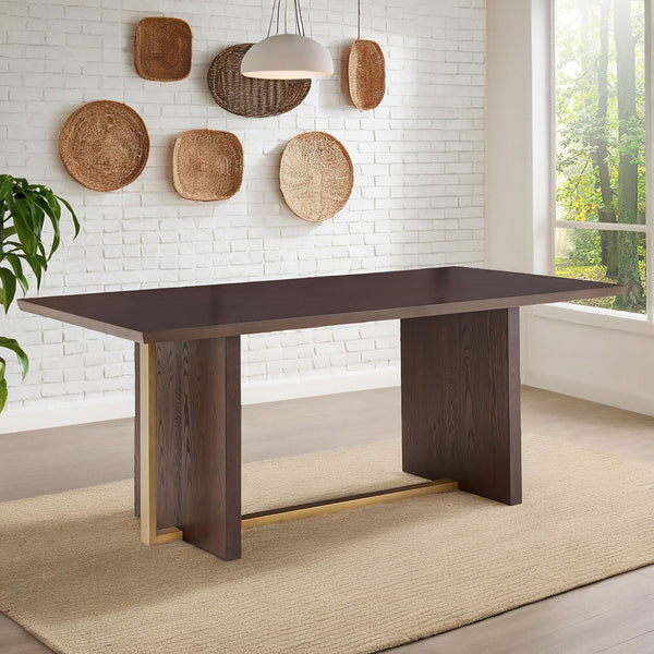 Avesbury Oak Veneer Dining Table with Gold Accent Iron Frame Seats Four