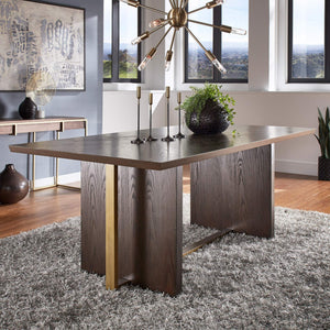 Avesbury Oak Veneer Dining Table with Gold Accent Iron Frame Seats Four