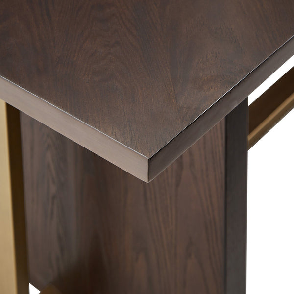 Avesbury Oak Veneer Dining Table with Gold Accent Iron Frame Seats Four