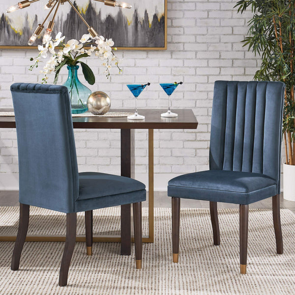 Avesbury Velvet Dining Chair with Channel Tufted Back and Gold Accent Legs