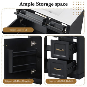 English Elm 36 Inch Bathroom Vanity With Sink & Soft-Close Drawers - Modern Black Cabinet For Smart Storage N725P336549B
