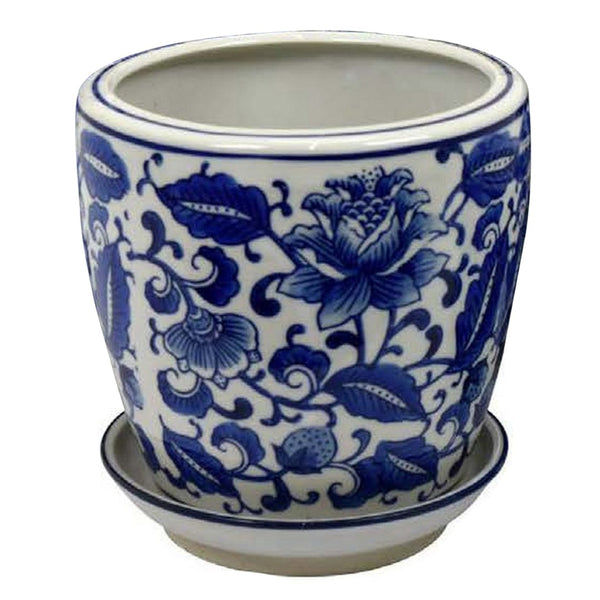 English Elm Kerry Blue Floral White Ceramic Planter Collection Four Graduated Pots for Indoor Garden Display B056P416864