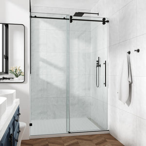 English Elm 60*76"Fixed & Sliding Shower Door - Modern Frameless Clear Glass, Stainless Steel Hardware, Leak-Proof T3177P320601