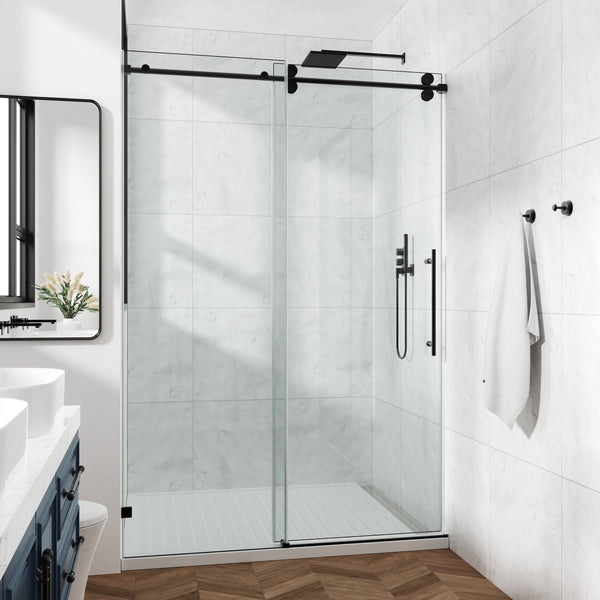 English Elm 60*66"Fixed Premium Sliding Shower Door With Clear Tempered Glass & Stainless Steel Hardware, Leak-Proof T3177P320596