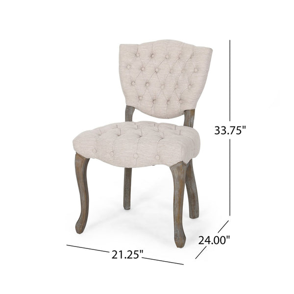 English Elm Kd Button Tufted Dining Chairs Set of 2 Rubberwood Scrolled Legs Vintage Style 61624.00FBGE