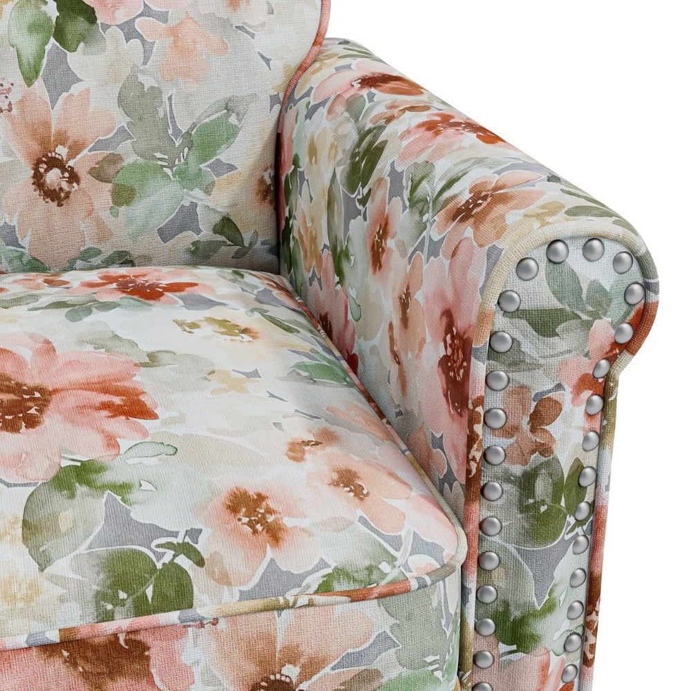English Elm Barnet Floral Accent Armchair Nailhead Trim Solid Wood Legs Vintage Living Room B127P495063