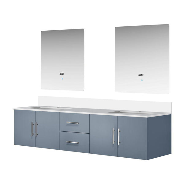 English Elm Dark Grey Double Bath Vanity 80 in W x 22 in D with White Quartz Top, Soft-Close Storage & LED Mirrors B2731S00881