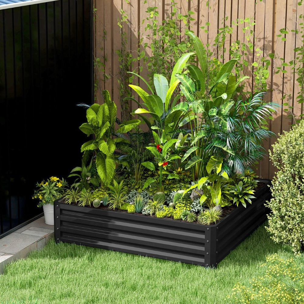 English Elm Outsunny Galvanized Steel Square Raised Garden Bed for Vegetables Herbs and Flowers W2225P485553