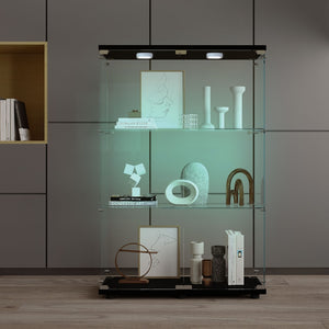 English Elm Tempered Glass Display Cabinet – Stylish Black Wine & Storage Solution With Adjustable Lighting & Feet W3155P291595-GIGA