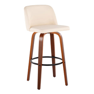 English Elm Toriano 30" Mid-Century Modern Barstools Set Of 2 - Walnut Wood, Cream Faux Leather, Swivel Comfort B202S00697-GIGA